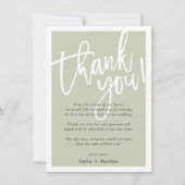BRUILOFT DANK U borstel geletterd script sage groe Kaart (Voorkant)