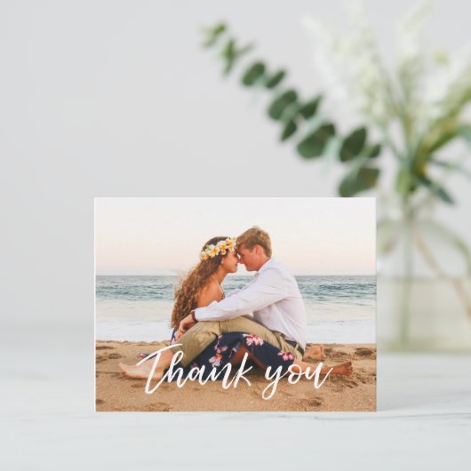 Bruiloft Dank u briefkaart met de hand geletterd (Staand voorkant)