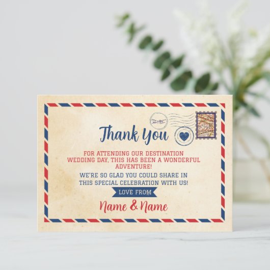 Bruiloft Dank u Briefkaart Reisvliegtuig (Staand voorkant)