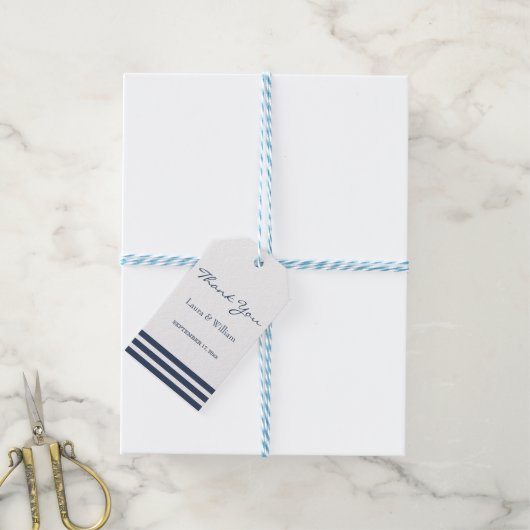 Bruiloft Dank u Cadeau Labels | Navy Stripes Cadeaulabel (Met Touw)