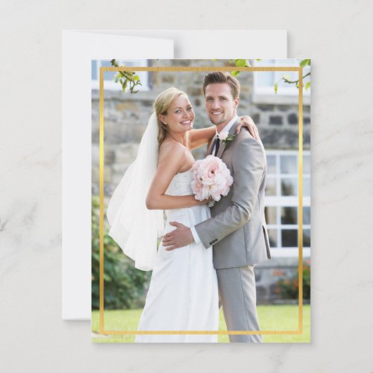 BRUILOFT DANK U foto eenvoudige gouden rand stack Bedankkaart (Achterkant)