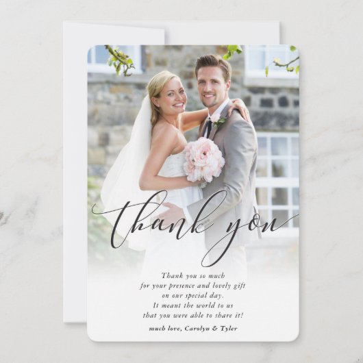 BRUILOFT DANK U foto kalligrafie elegante ombre Bedankkaart (Voorkant)
