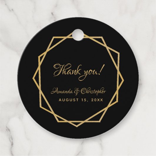 Bruiloft Dank u Goud Zwart Elegant Geometric Bedankjes Labels (Voorkant)