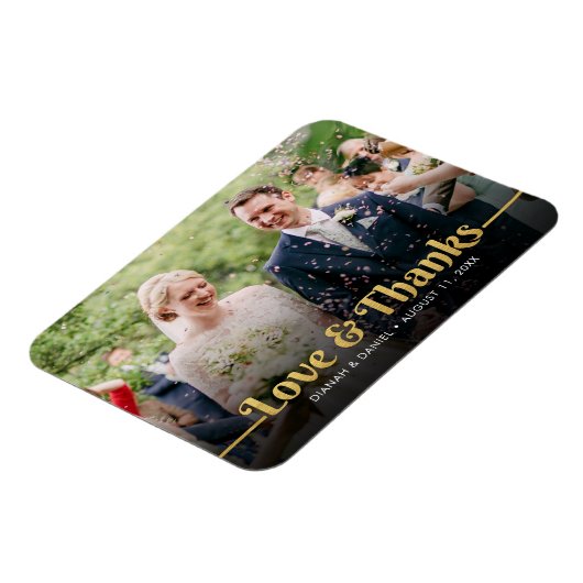 Bruiloft dank u gouden liefde en Bedankt foto Magneet (Linkerzijde)