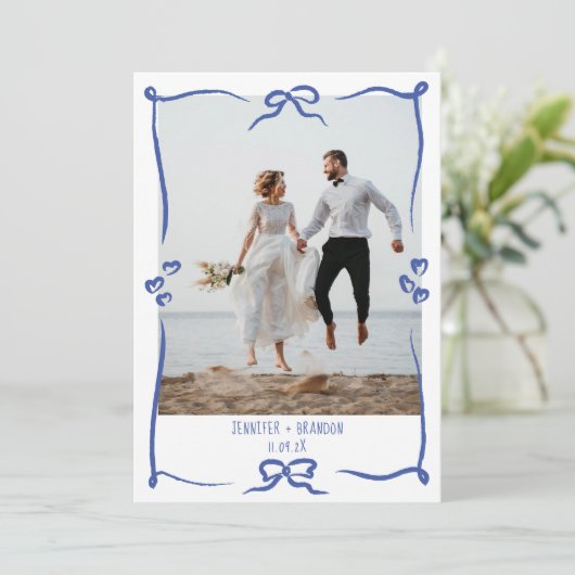 Bruiloft Dank u kaart foto golvende fancy boog (Staand voorkant)
