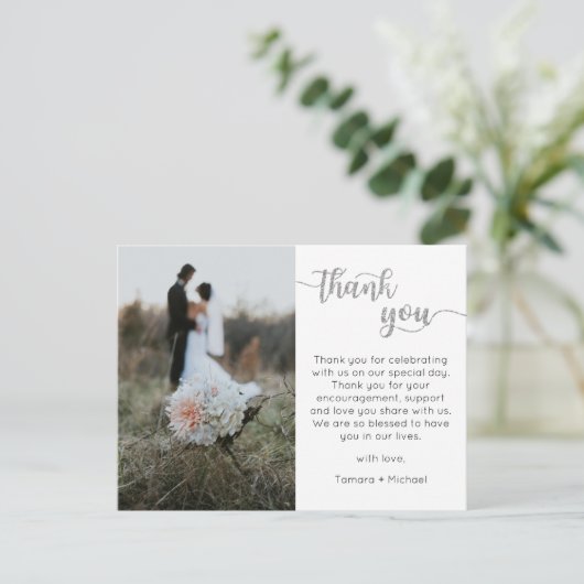 Bruiloft dank u kaart, modern script Briefkaart (Staand voorkant)