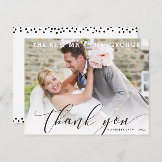 BRUILOFT DANK U moderne luxe kalligrafie zwart Bedankkaart (Voorkant / Achterkant)