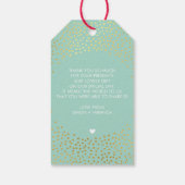 BRUILOFT DANK U rustieke gouden confetti spot MINT Cadeaulabel (Achterkant)