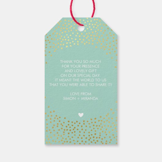 BRUILOFT DANK U rustieke gouden confetti spot MINT Cadeaulabel (Achterkant)