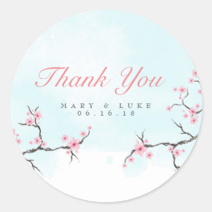 Bruiloft dank u Waterverf Kersenbloesems Ronde Sticker