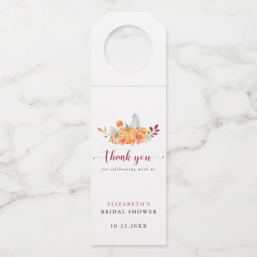 Bruiloft Dankjewel Herfst Pompoen Script Flessenhanger (Voorkant)