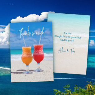 Bruiloft Dankjewel kaart met strandthema en drankj