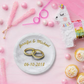 Bruiloft Datum Bruid & bruidegom  gouden ringen Papieren Bordje (Feest)