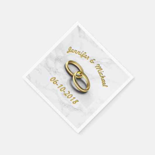 Bruiloft Datum Bruid & bruidegom  gouden ringen Servet (Hoek)
