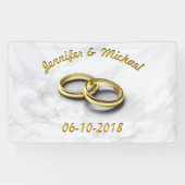 Bruiloft Datum Bruid & bruidegom  gouden ringen Spandoek (Horizontaal)