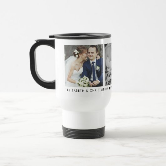 Bruiloft Datum en Monogram 3 Foto Reizen Mok (Links)