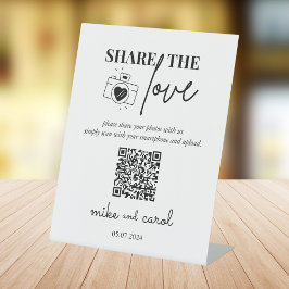 Bruiloft Deel de Liefde | QR-code voor het delen v Reclamebord Met Voetstuk