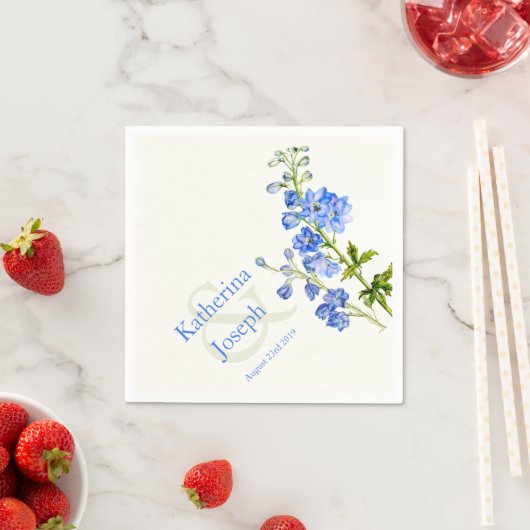Bruiloft delphinium blauw waterverf papier servet (Insitu)