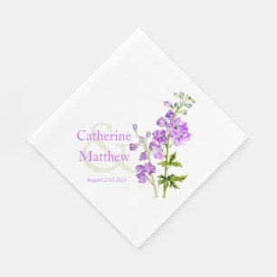 Bruiloft delphinium paarse waterverf papier servet