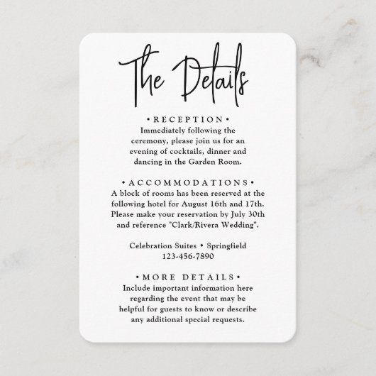 Bruiloft Details · Foto en Modern Trendy Script Informatiekaartje (Voorkant)