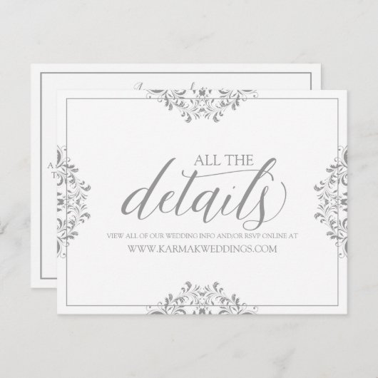 Bruiloft Details Kaart / Info Kaart | Nadine (grij (Voorkant / Achterkant)