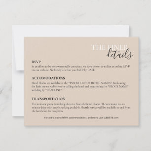 Bruiloft Details Kaart RSVP, Hotel, Transport Notitiekaartje