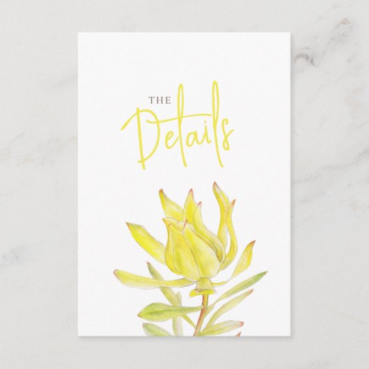 Bruiloft details QR bruiloft geel leucadendron Informatiekaartje (Voorkant)