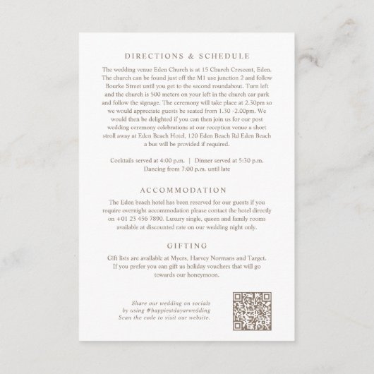 Bruiloft details QR bruiloft geel leucadendron Informatiekaartje (Achterkant)