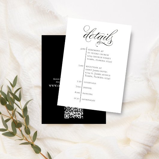 Bruiloft Details QR Code Zwart-wit Tijdlijn Informatiekaartje