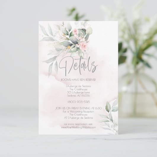 Bruiloft | Details Rustic Flowers en Eucalyptus Kaart (Staand voorkant)