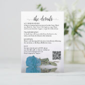 Bruiloft Details Turquoise Blauw Roos QR Code ENCL Informatiekaartje (Staand voorkant)