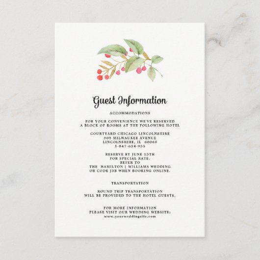 Bruiloft details | Waterverf Berry Branch Kaart (Voorkant)