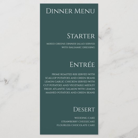 Bruiloft Diner en Bar Menu-Blauw en Wit- Menu (Voorkant)