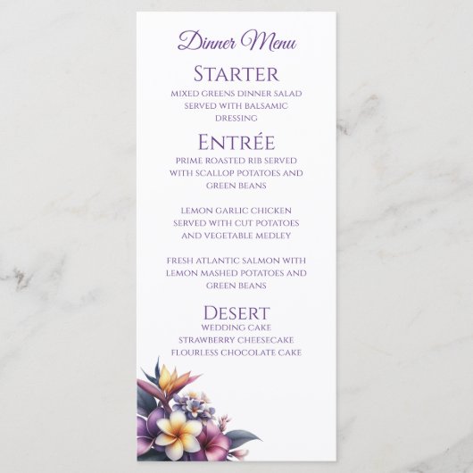 Bruiloft Diner en Bar Menu-Tropische Bloemen Menu (Voorkant)