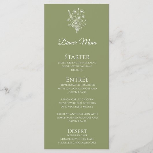 Bruiloft Diner en Bar Menu-Wildflower Elegance Menu (Voorkant)