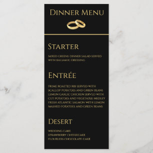 Bruiloft Diner en Drink Menu-Zwart en Goud- Menu