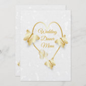 Bruiloft Diner Menu Goudkleurige Hart Vlinder Kaart (Voorkant / Achterkant)