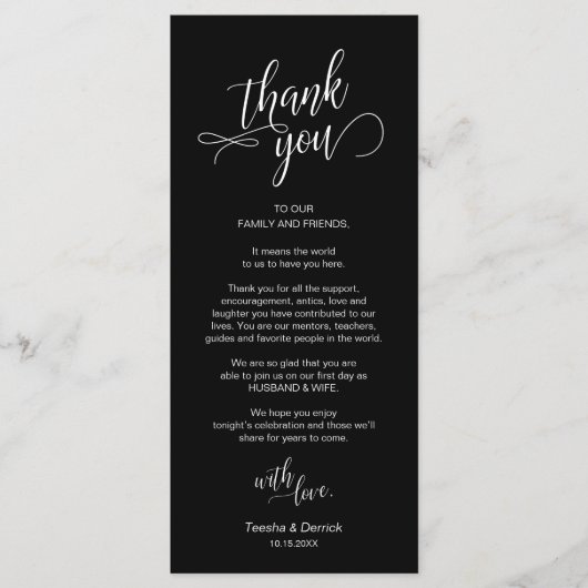 Bruiloft diner, plaats instelling dank u kaarten (Voorkant)