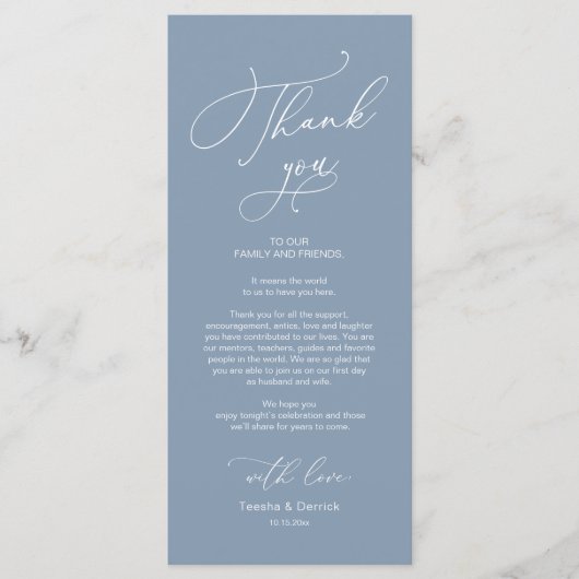 Bruiloft Dinner Place Instelling Dank u Kaart (Voorkant)