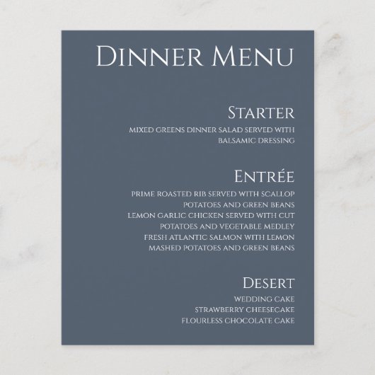 Bruiloft Drink & Diner Menu-Blauw en Wit (Voorkant)
