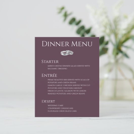 Bruiloft Drink & Diner Menu-Wijn en Wit- (Staand voorkant)