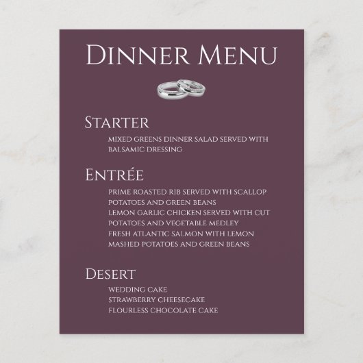 Bruiloft Drink & Diner Menu-Wijn en Wit- (Voorkant)