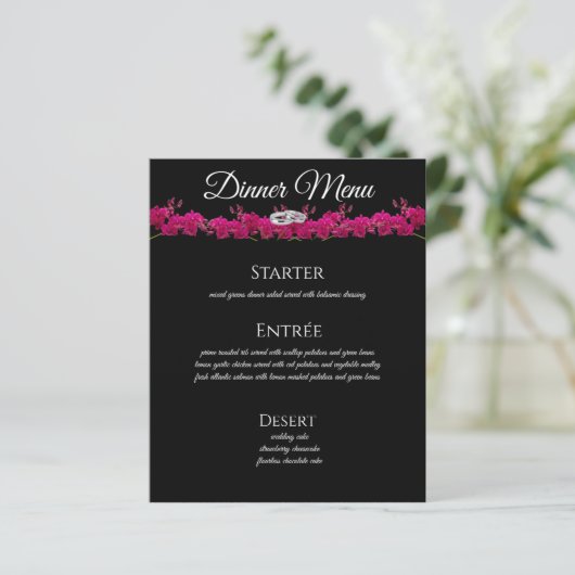 Bruiloft Drink en Diner Menu- Fuchsia Orchids- (Staand voorkant)