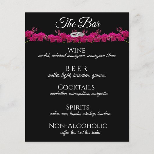 Bruiloft Drink en Diner Menu- Fuchsia Orchids- (Achterkant)