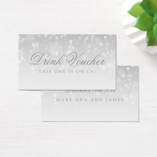 Bruiloft Drink Voucher Silver Bokeh Sparkle Lights Visitekaartjes (Bureau)
