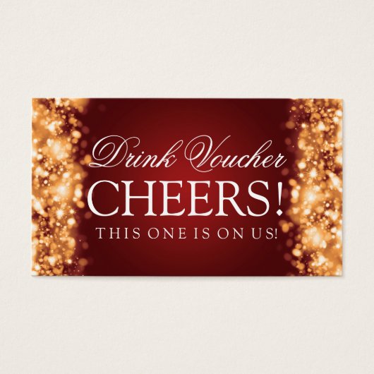 Bruiloft Drink Voucher Sparkling Lights Goud Visitekaartjes (Voorkant)