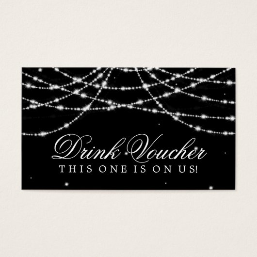 Bruiloft Drink Voucher Sparkling String Zwart Visitekaartje (Voorkant)