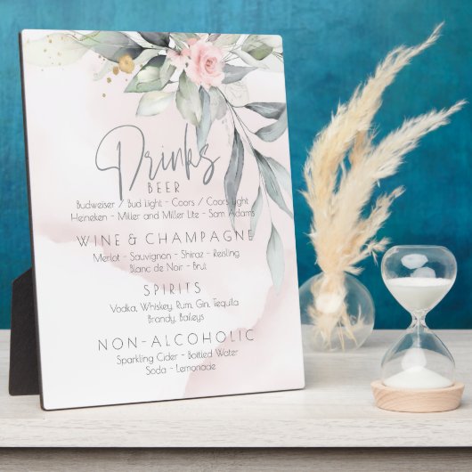 Bruiloft | Drinken Menu BOHO Foliage Pink Rose Fotoplaat (Zijkant)