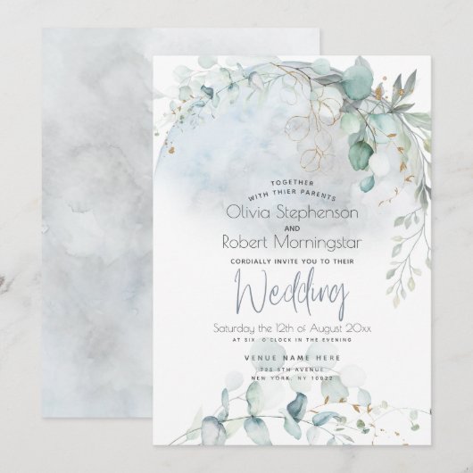 bruiloft | Dusty Blue Over the Moon in Love Kaart (Voorkant / Achterkant)