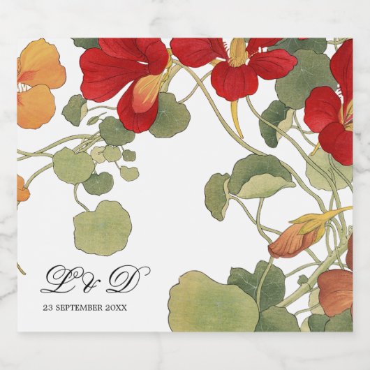 Bruiloft Elegant Bloemen Sinaasappel Custom Sparkling Wijnetiket (Enkel label)